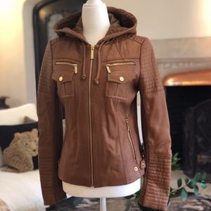 MICHAEL Michael Kors Hooded Leather Jacket